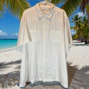 Cafe Luna Men's White Linen Blend Short Sleeve Camp Shirt 3XL Breathable